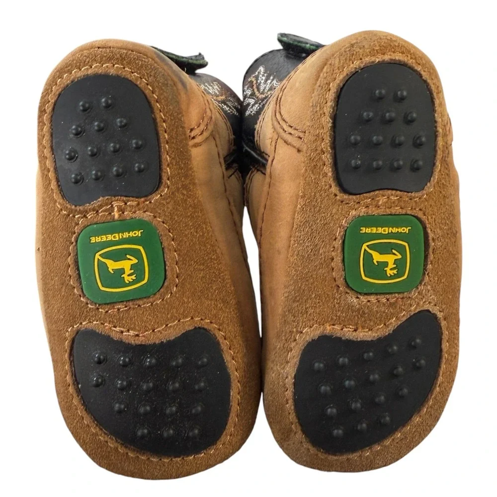 John Deere Baby Boy Leather Western Cowboy Crib Boots Brown Black JD0190 Size 1M